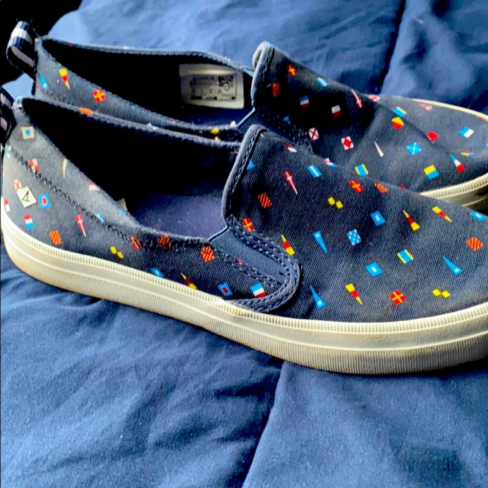 Nautical theme slip on Sperry shoes size 7 1/2